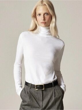 NWT J. Crew Feather Jersey Turtleneck Long Sleeve White